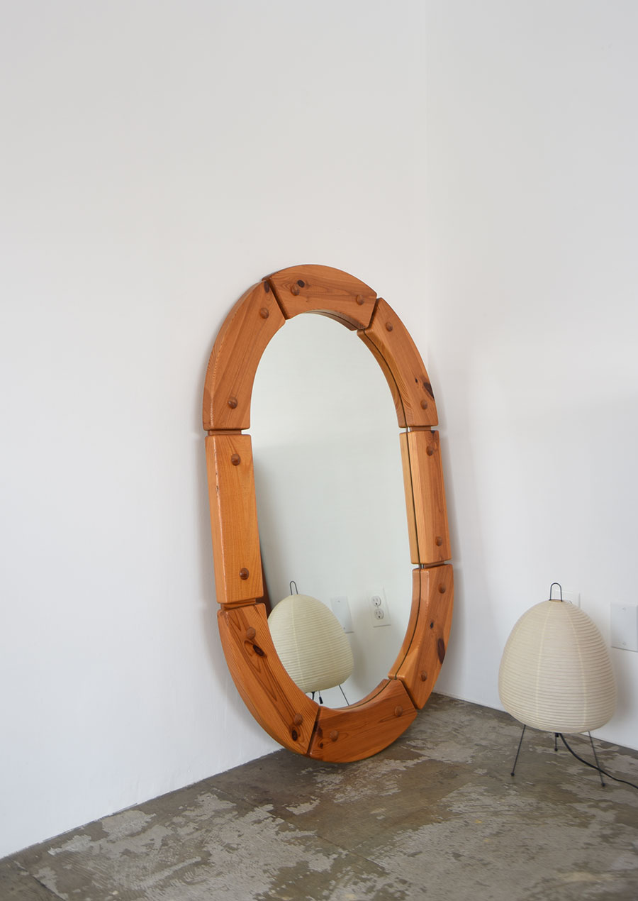 Swedish Oval Mirror in Pine 1970s 楕円鏡 ミラー 姿見