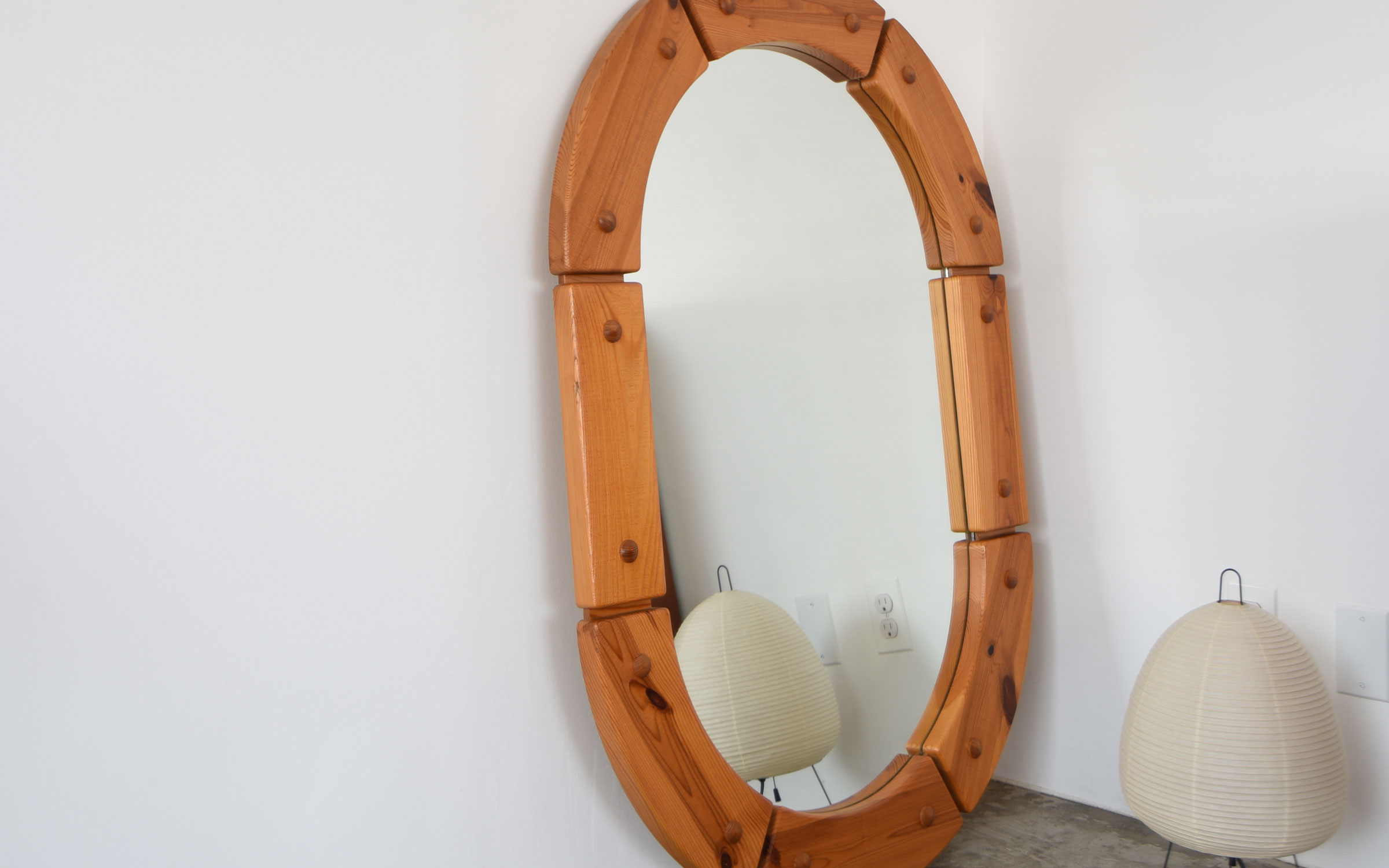 Swedish Oval Mirror in Pine 1970s 楕円鏡 ミラー 姿見 | ihallande
