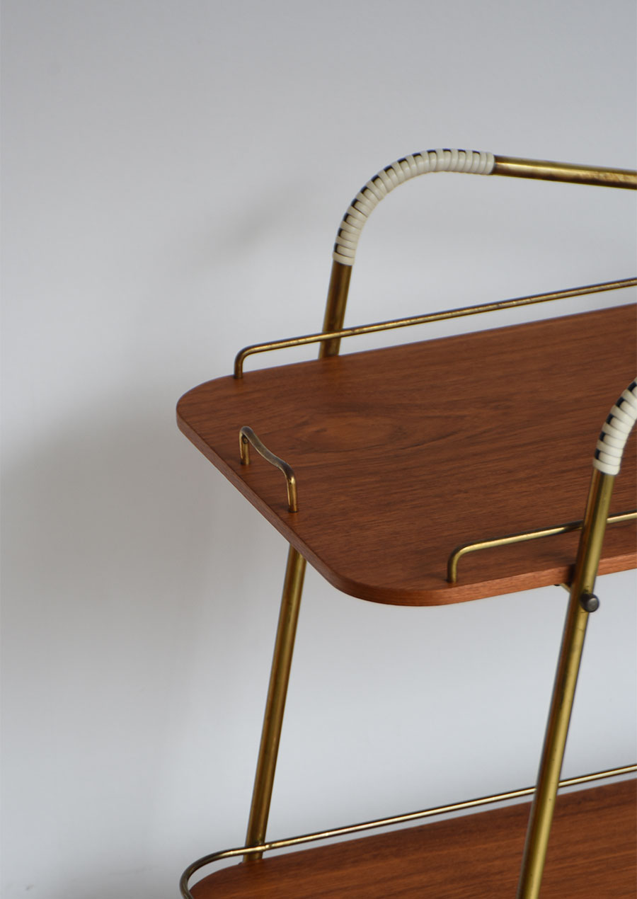 Serving Cart in Brass and Teak 1960s