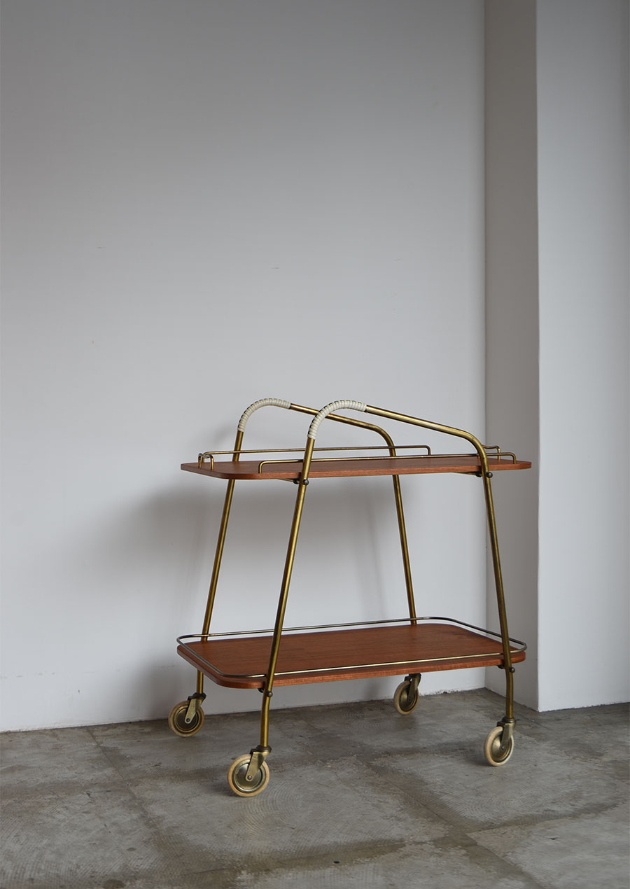Serving Cart in Brass and Teak 1960s