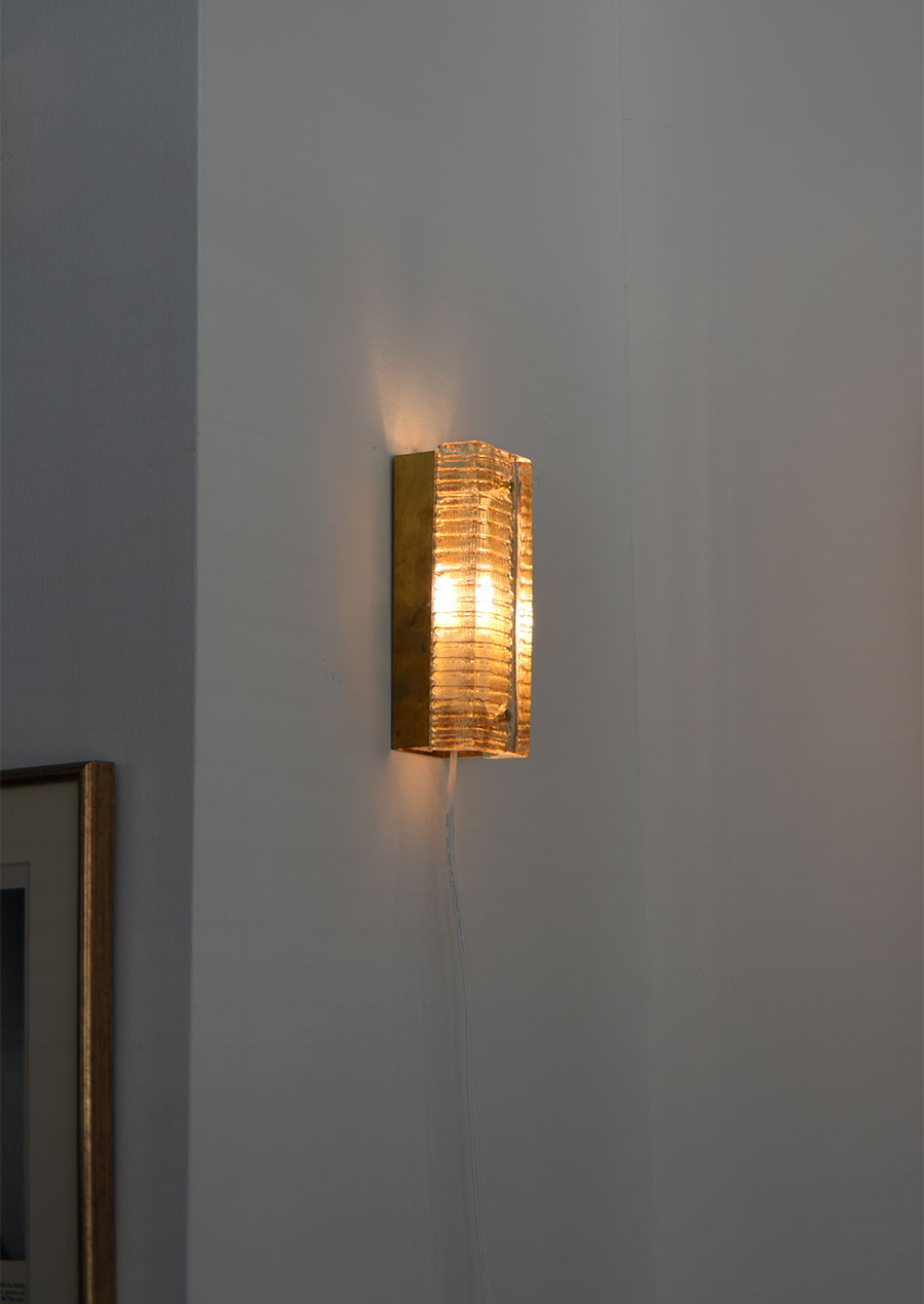 Glass and Brass Wall Lamp 1970s