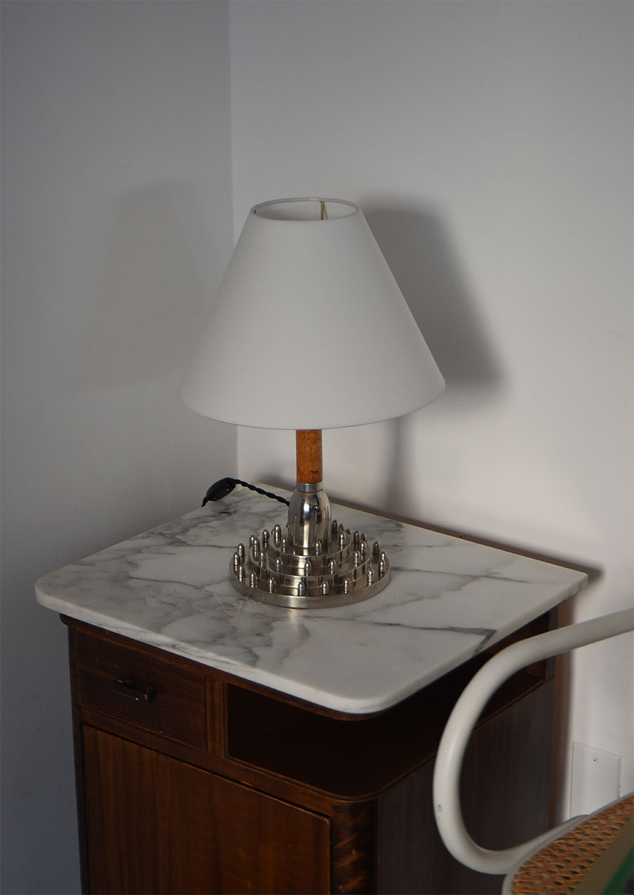 Chromed Studs & Curly Birch Table Lamp 1950s