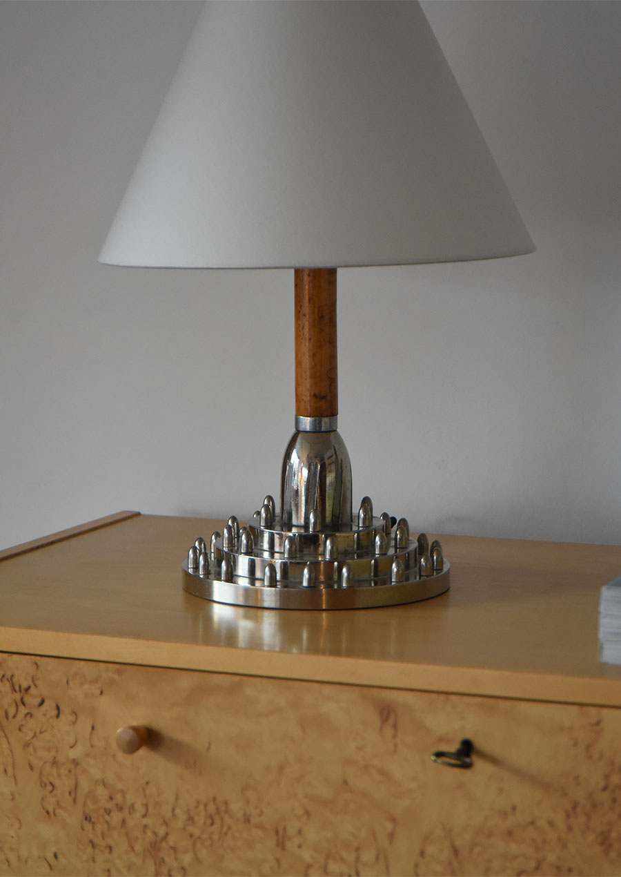 Chromed Studs & Curly Birch Table Lamp