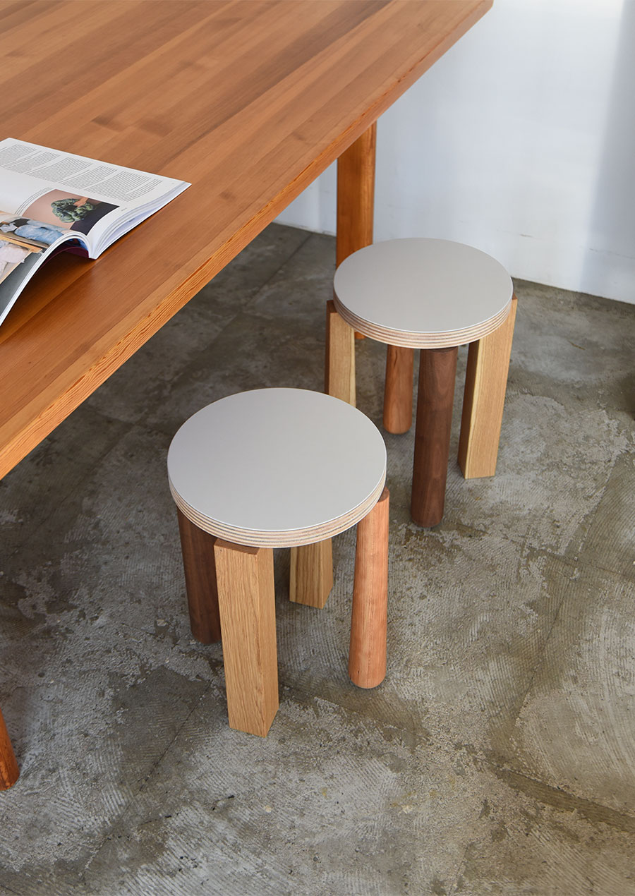 Mixed Leg Stool and Birch Wall Shelf