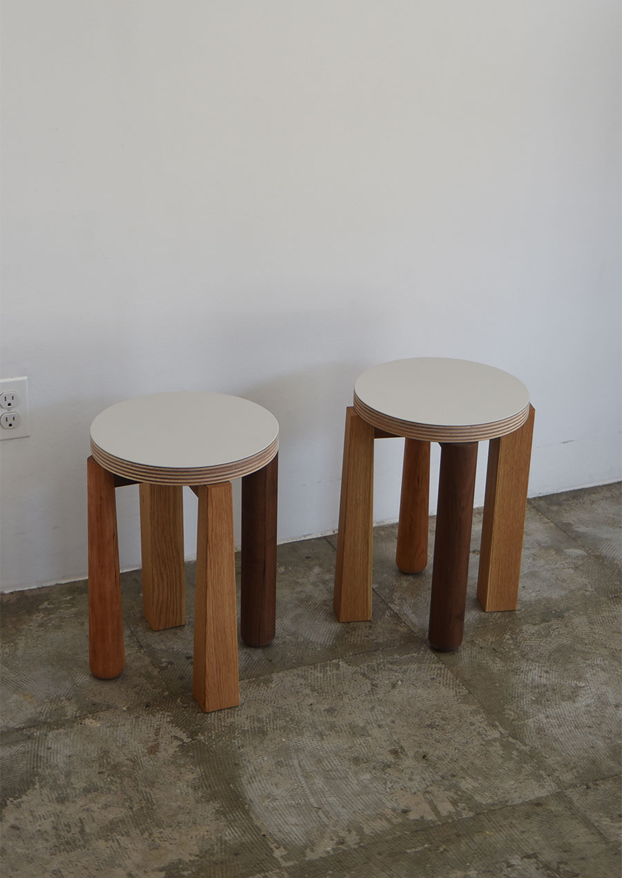 Mixed Leg Stool and Birch Wall Shelf