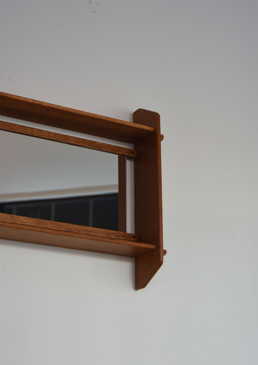 Wall Mirror with Shelf in Oak 1960s 壁付け棚