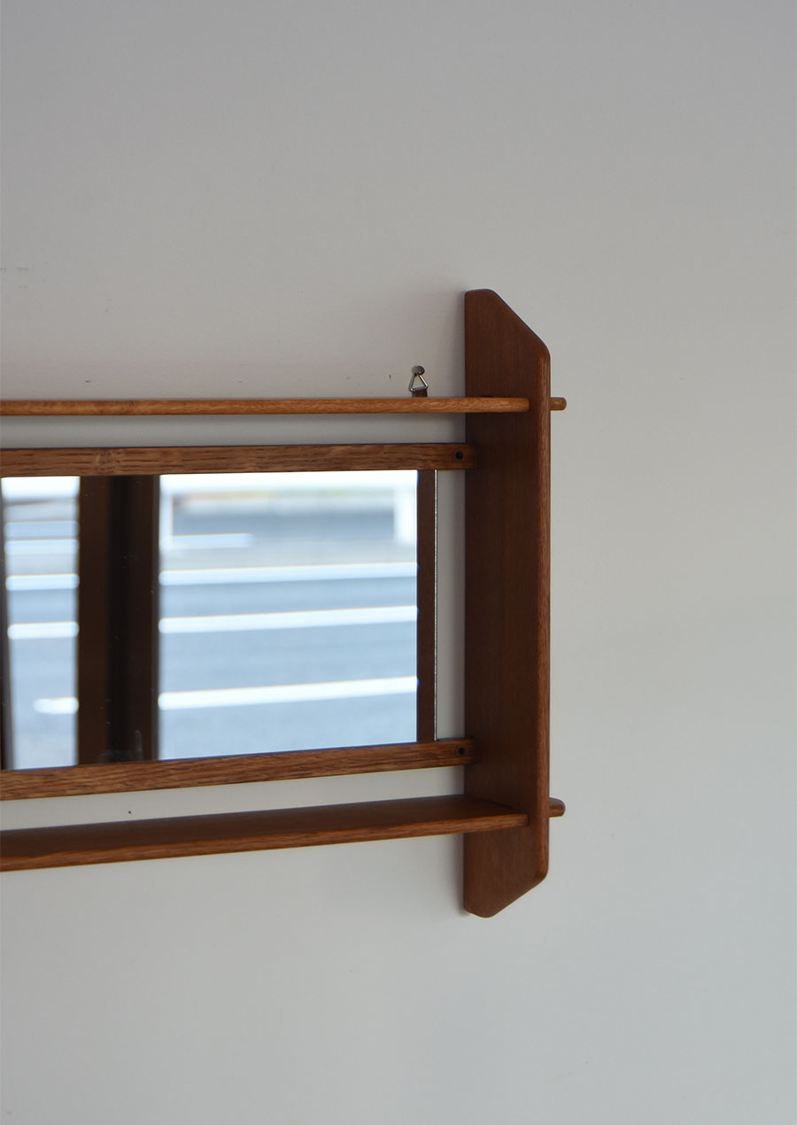 Wall Mirror with Shelf in Oak 1960s 壁付け棚