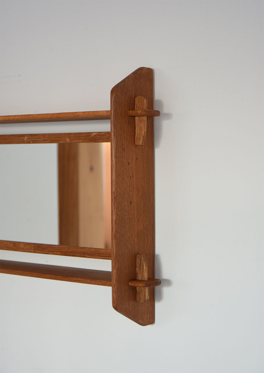 Wall Mirror with Shelf in Oak 1960s 壁付け棚