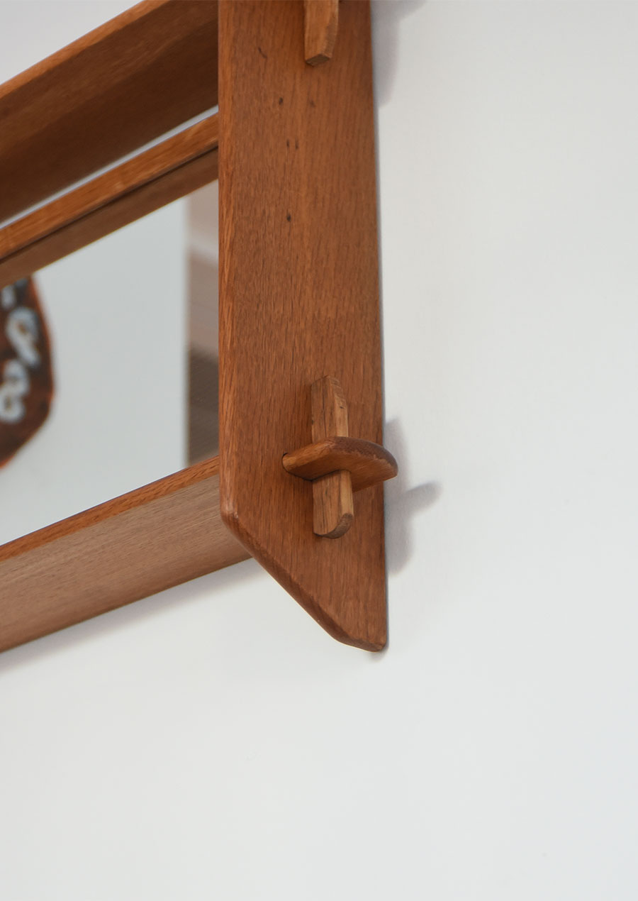 Wall Mirror with Shelf in Oak 1960s 壁付け棚