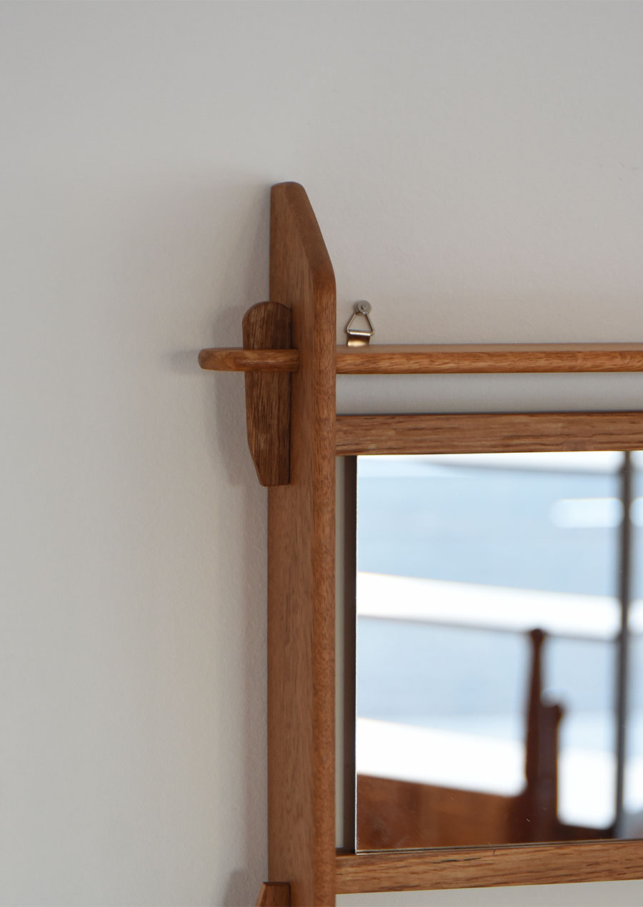 Wall Mirror with Shelf in Oak 1960s 壁付け棚