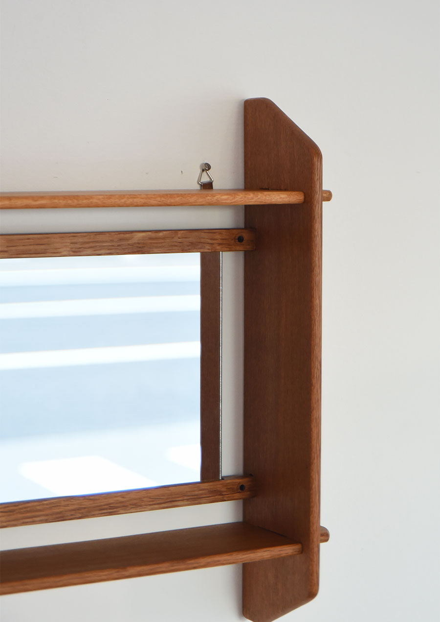 Wall Mirror with Shelf in Oak 1960s 壁付け棚