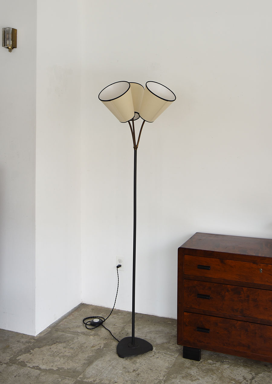 3-Lights Floor Lamp in Brass and Iron 1940s