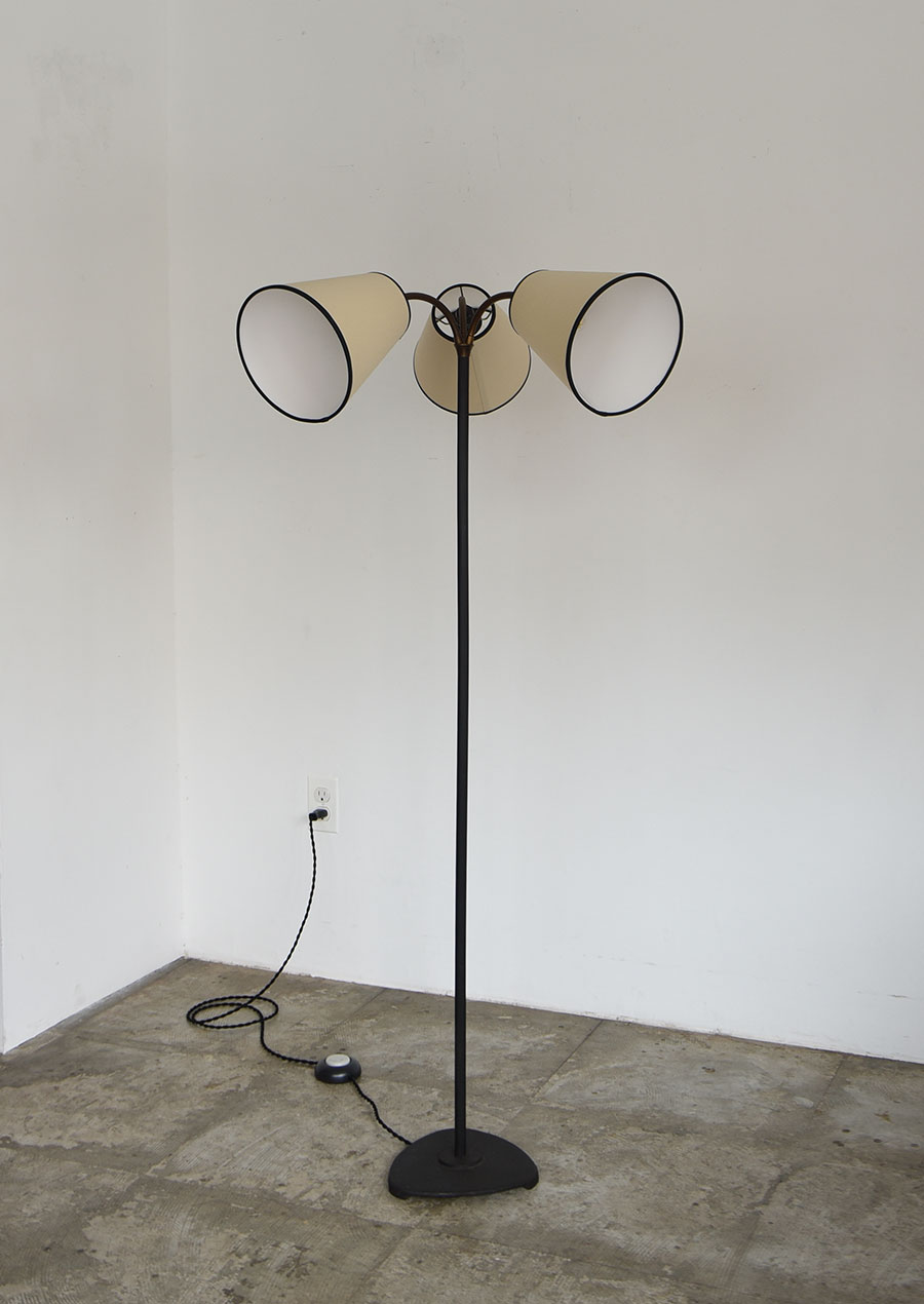 3-Lights Floor Lamp in Brass and Iron 1940s