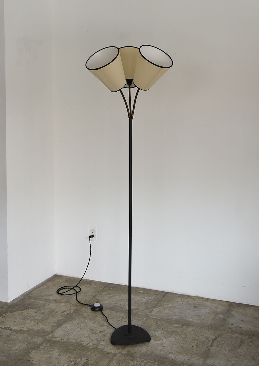 3-Lights Floor Lamp in Brass and Iron 1940s
