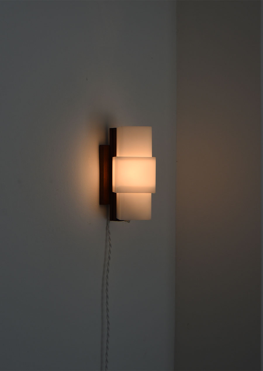 Wall Lamp in Teak and Acrylic 1960s