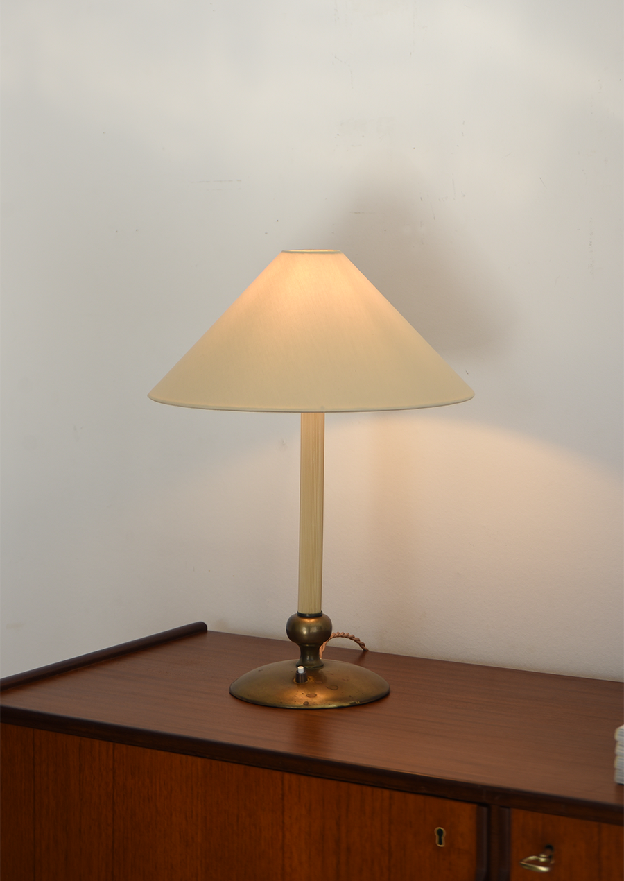 Table Lamp in Brass and Fluted Trolite / NK 1940s