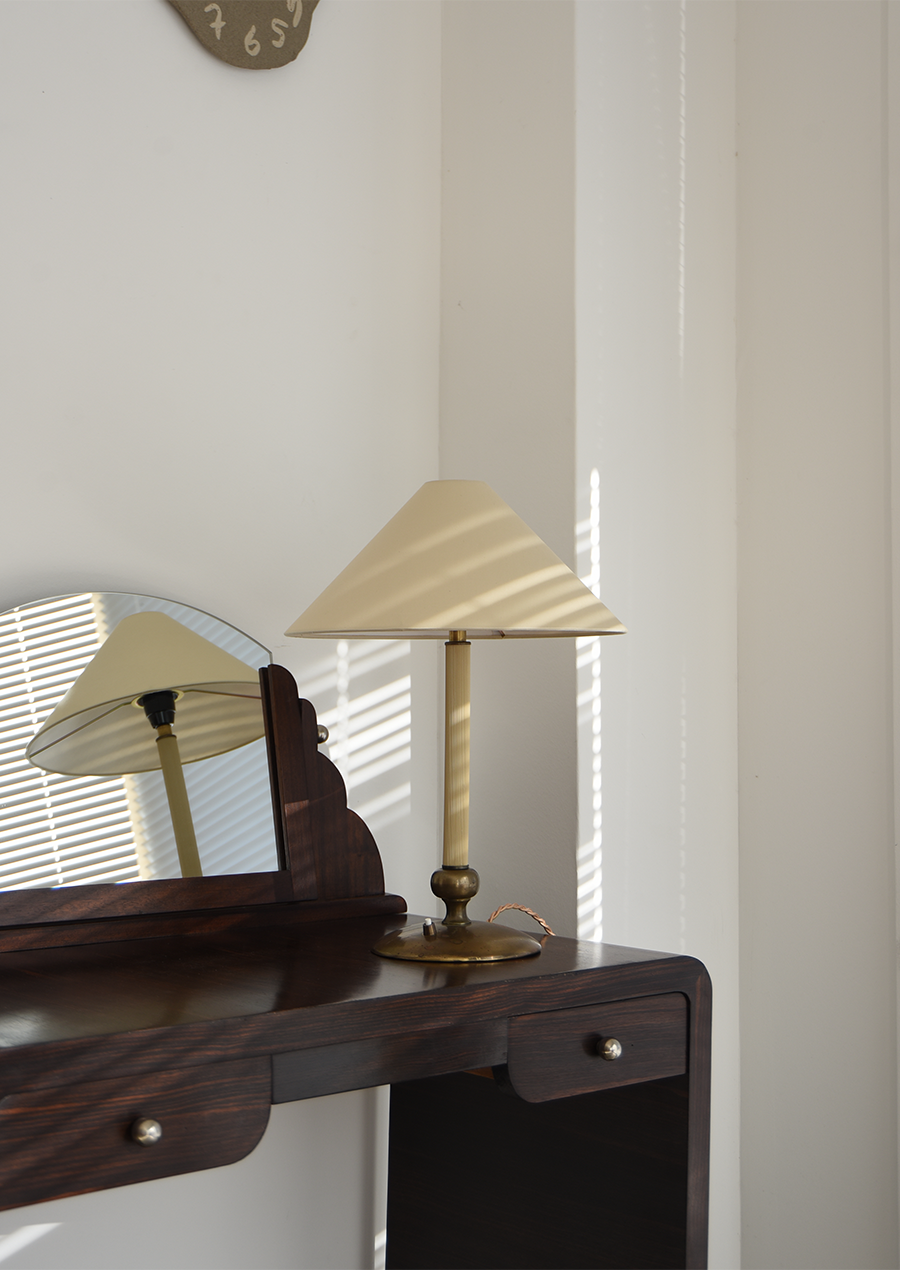 Table Lamp in Brass and Fluted Trolite / NK 1940s